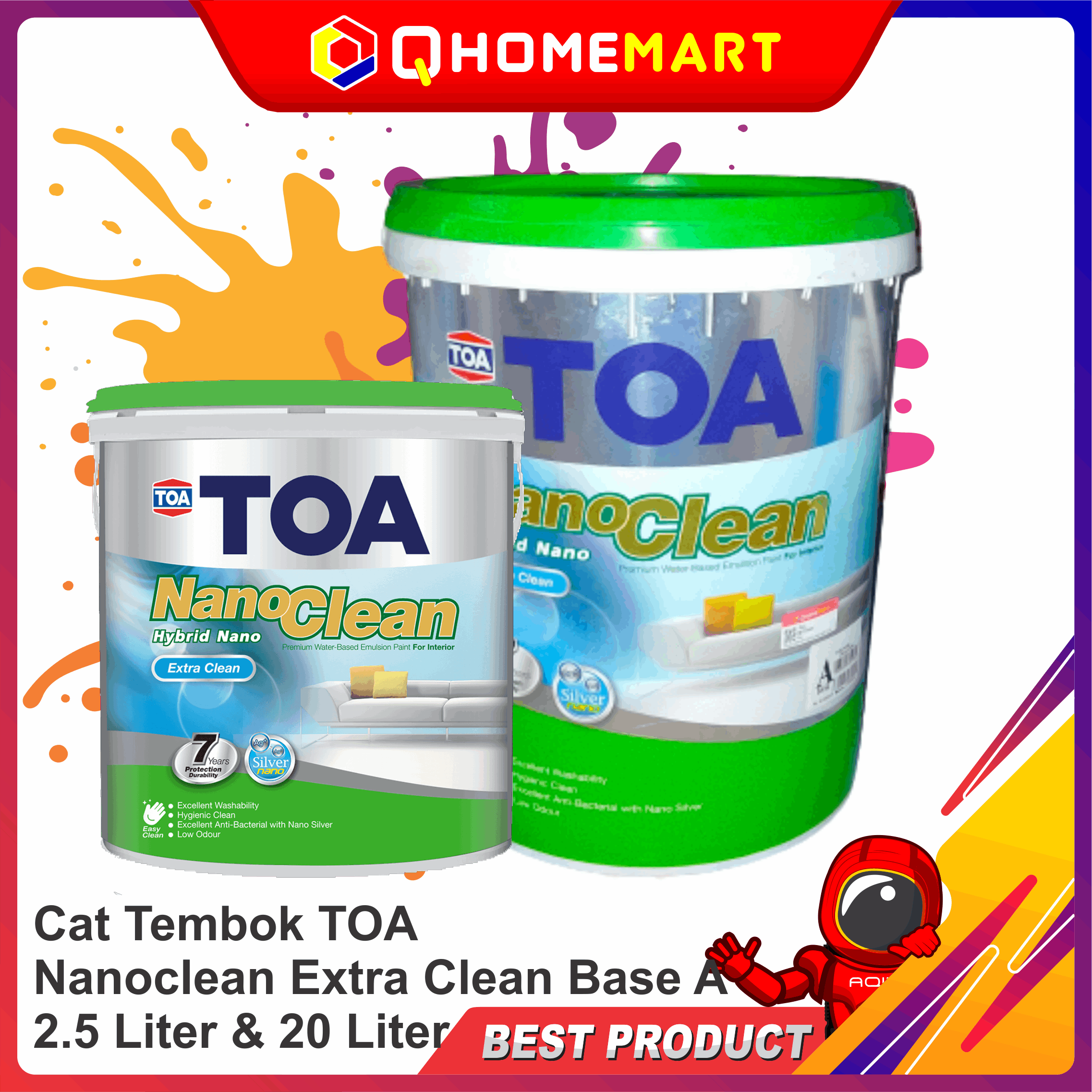 Cat Tembok TOA Nanoclean Extra Clean Base A 2.5L 20 Liter