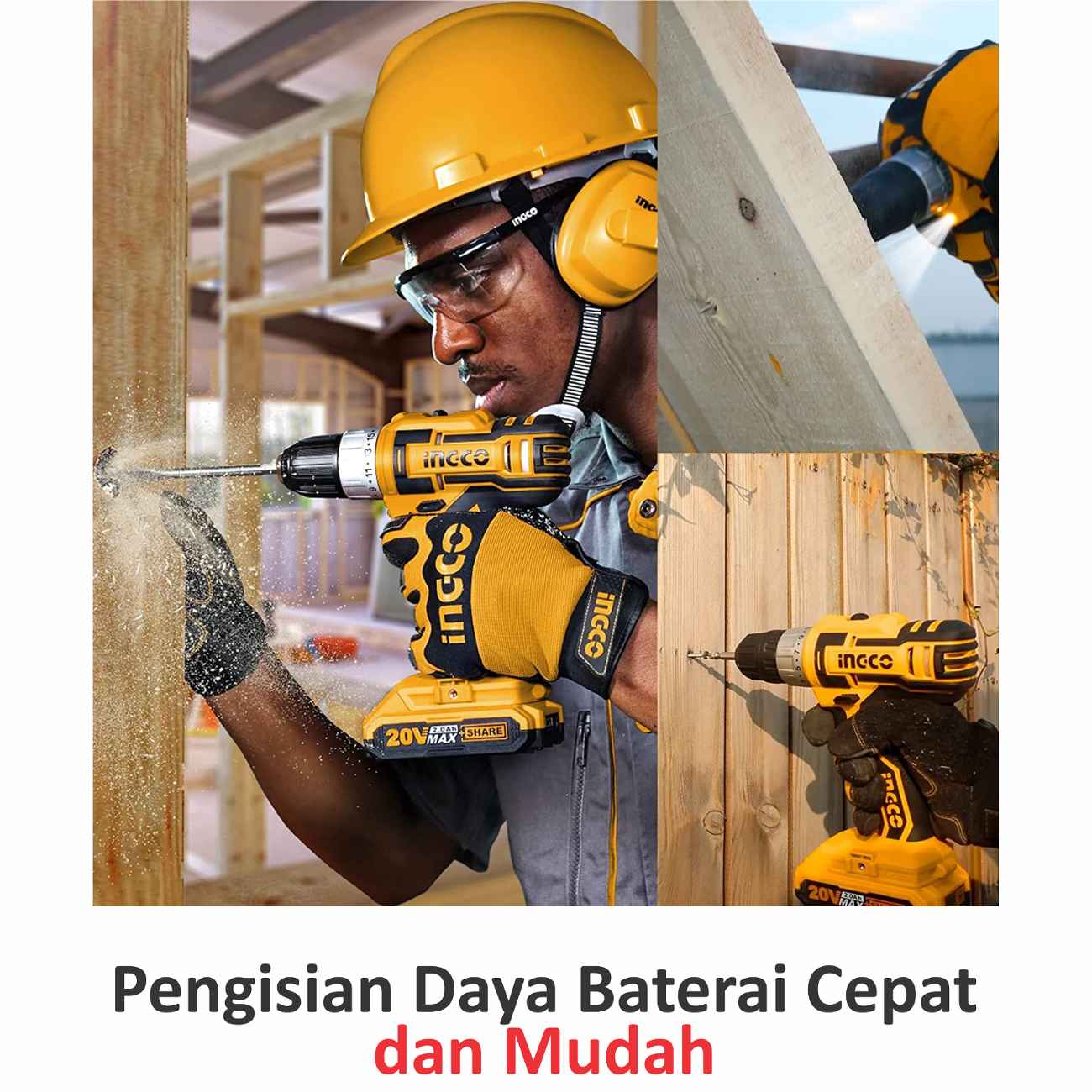 Mesin Bor Cordless INGCO CDLI20012 SS 20 Volt 2B&1FC Tanpa Kabel