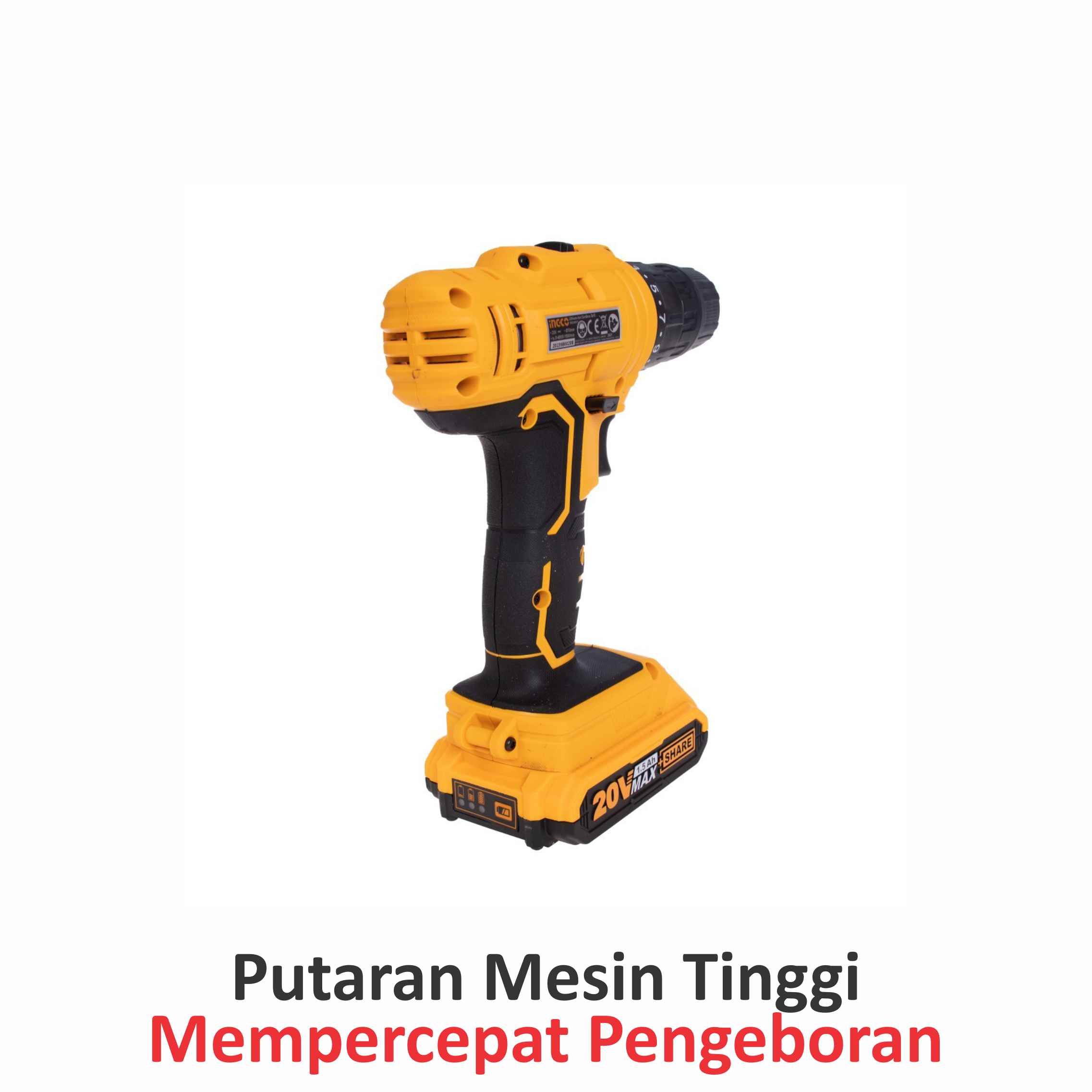 Mesin Bor Cordless INGCO CDLI20012 SS 20 Volt 2B&1FC Tanpa Kabel