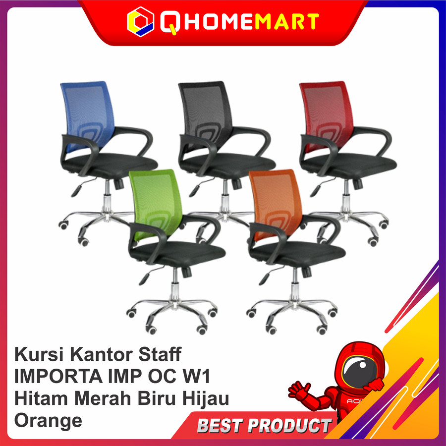 Kursi Kantor Staff QHOME LIVING FURNITURE IMP OC W1 Hitam Merah Biru - BLUE BLACK